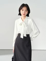 バード小姐 シフォン 蝶結び シャツ レディース 仕事用 正装 白色 トップス 教員資格面接 セットアップ シャツ