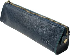 〈数量限定〉[Dom Teporna] ペンケース 筆箱 本革 スリム おしゃれ レザー 革 イタリアンレザー スムーズな ファスナー 小さい 万年筆 ペン 文房具 ネイビー