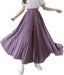 newNE ニューネ シアー スカーチョ ワイドパンツ 透け感 プリーツ レディース(パープル,  S)