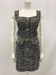 1163 DAZZY デイジー　キャバクラ　ドレス　ツイード　ゴールドチェーン　スクエアネック　タイト　ミニ　キャバドレス