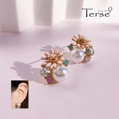 立体フラワーピアス デイジー・コスモス調 ピンク ビジュー パール カラフル 華やか 可愛い 上品 春 立体感 存在感 結婚式 お呼ばれ パーティー デート お出かけ プレゼント ギフト 母の日 送料無料 即購入OK