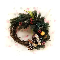 [N-4554] ハンドメイド クリスマスリース ※天然素材のため経年の色あせの場合あり