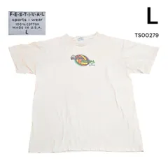 TS00279　90s USA製FESTIVAL 古着プリント半袖Tシャツ L ホワイト