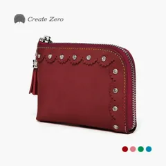 財布 レディース 本革 レース調 L字ファスナー式  小銭 札入れ 選べる4色<br>牛ヌメ革 レザー カード入れ オシャレ create-zero