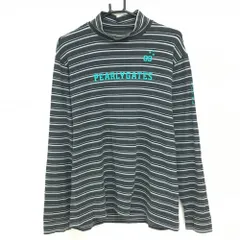 ★SALE価格★【美品】パーリーゲイツ 長袖ハイネックシャツ ダークグレー×黒 ボーダー 表微起毛 アクリル混 メンズ 6(XL) ゴルフウェア PEARLY GATES