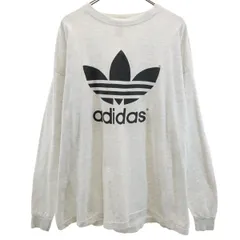 adidas アディダス 80s 90s オールド USA製 トレフォイルロゴ 長袖 両面プリント Tシャツ XL グレー ロンT メンズ 古着