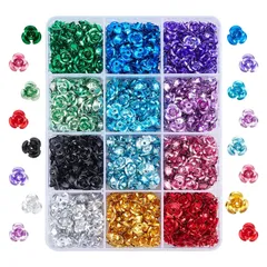 【特価商品】ハンドメイド素材 手作り用品 DIY用 ネックレス ブレスレット ピアス 収納ケース付き アクセサリーパーツ 手芸 ビーズ カラフル アルミビーズ 金属ビーズ アルミローズ アルミローズ アルミ薔薇 メタルビーズ 花座 12色 720個セット スペのサムネイル