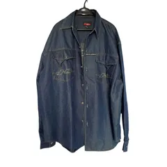 Z1527  【ヴィンテージ古着】90's Johnny Blaze デニムジャケット トップス シャツ 長袖 ネイビー メンズXL