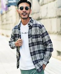 新品 未使用 JIGGYS SHOP(ジギーズショップ)ネルチェックシャツ 210775 ネイビー×グレーのサムネイル