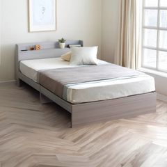 セミダブル ベッド マットレス付 宮棚 ベッドフレーム コンセント付き 耐久性 メラミン材 組立品 LEDI_MONO 新品 送料込み