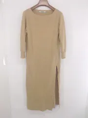 ◇ nano universe スリット ボートネック 大人女子 七分袖 ロング ニット ワンピース サイズ38 ベージュ レディース P  【1307150004452】