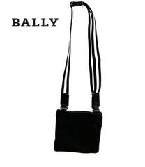 BALLY バリー ショルダーバッグ レザー 青ストライプ トレインスポッティング ロゴ型押し ブラック