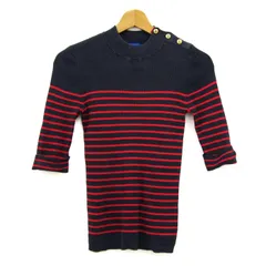 ブルーレーベルクレストブリッジ ニット トップス 五分袖 ボーダー シルク混 レディース 38サイズ 赤×紺 BLUE LABEL CRESTBRIDGE 【中古】