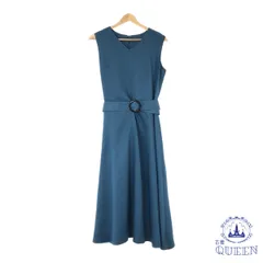 ☆美品☆ ワンピース Vネック ノースリーブ ベルト ファスナー エレガント おしゃれ 袖なし ロング レディース ネイビー M 901-15761 送料無料 古着