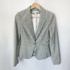 ◇ ◎ H&M エイチアンドエム チェック柄 長袖 ジャケット サイズ155/76A グレー系 レディース E  【1406050067441】