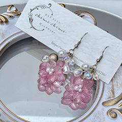 アジサイとビーズのピアス