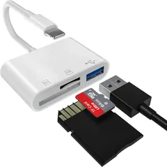 iPhone SDカードリーダー 3in1 SDカードカメラリーダー USB/SD/TF変換アダプタ 写真/ビデオ/資料 双方向高速データ転送 データ移行 設定不要 プラグアンドプレイ SD カード リーダー iPhone/iPad/I-0Sと互換性あり