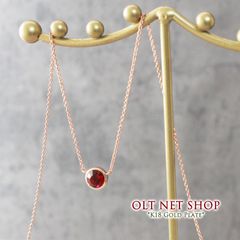 ネックレス レディース 一粒 ジルコニア ガーネット カラーストーン シンプル 18K 18金コーティング ピンクゴールド チェーン K18GP