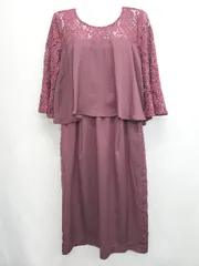 ◇ ⊂ GIRL ガール レース ペプラム パーティードレス 七分袖 膝下丈 ワンピース サイズM ボルドー系 レディース E  【1506250012071】