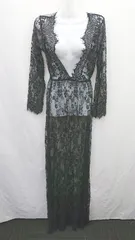 ◇ Θ LVEU. ラブユ 花柄 レース 長袖 ロング ワンピース サイズF ブラック系 レディース E  【1507030009717】