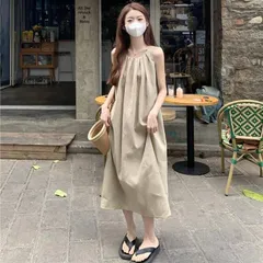 新品! ワンピース ロングワンピース ノースリーブ ギャザー 夏 レディース マキシ丈 ロング丈 ワンピース 袖なし 体型カバー 着痩せ シンプル カジュア 薄手 kkkykv