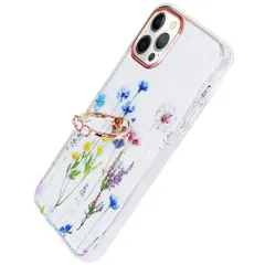 YUYIB iPhone15 Pro Max ケース リング付き クリア 花柄 可愛い おしゃれ キャラクター 女性人気 耐衝撃 ストラップホール スマホケース 携帯ケース アイフォン15 プロマックス カバー (iPhone15 Pro Max 6.7