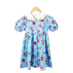 アナスイ ANNA SUI mini シャツワンピース 刺繍衿 半袖 パフスリーブ プリント さくらんぼ ベリー ガール 女の子 120 青 ブルー /CK12 ■GY19のサムネイル