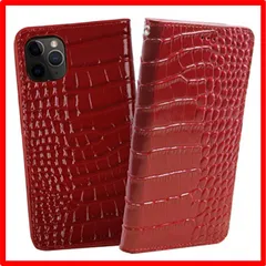 【匿名配送】 iphone11pro_レッド ReZuell. スマホケース クロコダイル 牛革 手帳型 レザー ケース iphone11pro レッド
