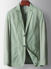 上質◆テーラードジャケット メンズ ブレザー 紳士服 手織り アウター 春夏秋 薄手 軽量 通勤 新品 高級 清涼感 無地 サマーグリーン