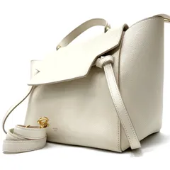 【希少】 CELINE セリーヌ 2way ショルダーバッグ ハンドバッグ ベルトバッグ ミニ ロゴ型押し ゴールド金具 シリアル グレインドカーフスキン レザー 肩掛け レディース ホワイトベージュ 白色のサムネイル