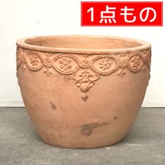 現品限り 1点もの 訳あり特価【側面に汚れあり 新品】直径32cm 植木鉢 おしゃれ 模様入り 丸型 HM白粉 プランター 素焼き鉢 テラコッタ 鉢 フラワーポット オシャレ かわいい ガーデニング