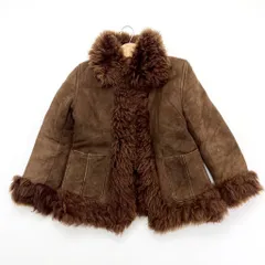 ヴィンテージ ☆ リッチ感♪ ムートン ファー ボア裏地 ショート丈 コート ブラウン S相当 大人の女性スタイル パーティーにも◎■S823