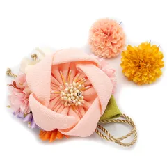 髪飾り ３点セット  京都 西陣 和小物 京あそび 椿 つまみ細工 ピンク 成人式 花 和風 浴衣 着物 振袖 袴 七五三 子供 キッズ 結婚式お呼ばれ 卒業式 入学式 ヘアアクセサリー コーム 髪留め 日本製 W 85 CM-4-760 u989　Si