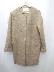 ◇ UNITED ARROWS ユナ ノーカラー ウール混 フロントボタン 長袖 コート サイズS ブラウン系 レディース P  【1402270008523】