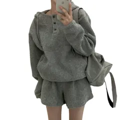 ニット スウェットシャツ + ハイウエスト ショートパンツ セットアップ 秋冬 レディース カジュアル ファッション ルーズ コーディネート M250228-608
