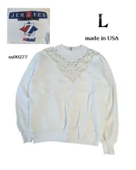 リメイク　ジャージーズ USA製古着裏起毛レーススウェットトレーナー 生成L os00277