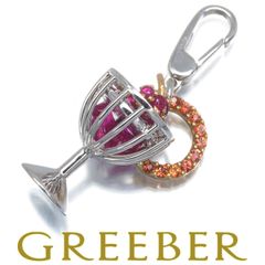 サファイア 0.28ct ルビー 0.15ct グラス パヴェ チャーム ペンダントトップ K18YG/WG #171242
