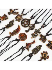 ジュエリー メンズ ネックレス レトロな亀、鷲、イルカのレジン製ペンダントネックレス 10個セット。男性の日常着、旅行、パーティー、プレゼントに最適。