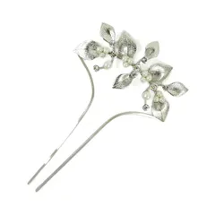 髪飾り 成人式 振袖 前撮り 袴 シルバー キラキラ ラインストーン パール リーフ おしゃれ かわいい U型 和風 シンプル ヘッド No.10-0364