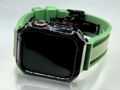 Apple Watch カスタム　ラバーバンド　アップルウォッチカバー　ケース　ベルト　TPUセット　ブラック&グリーン