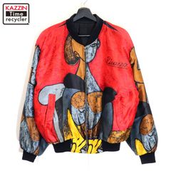 80s 90s ピカソジャケット 総柄 アート ブルゾン ジャンパー 赤 - メルカリ