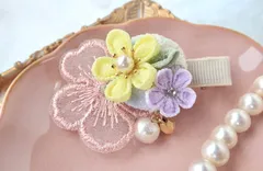 つまみ細工　ベビーヘアクリップ　くるみボタン　入園式　入学式