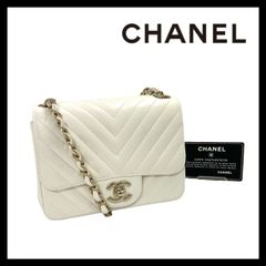 M【CHANEL】Vステッチ チェーン ミニ ショルダーバッグ ココマーク ゴールド金具 レザー ホワイト/白 シャネル (58010NM2)