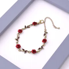 ブレスレット 薔薇 花 フラワー 上品 レッド ゴールド アジャスター付き ニッケルフリー