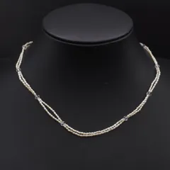 G602 ケシパール 1.8mm 芥子 真珠 水晶 925刻印 ネックレス 2連 デザイン シルバー 6月誕生石