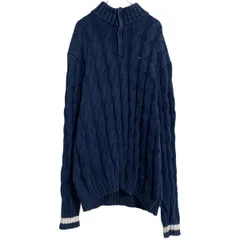 TOMMY HILFIGER コットン ニット セーター XL ネイビー トミーヒルフィガー ハーフジップ ビッグサイズ 古着卸 アメリカ仕入 a611-7423