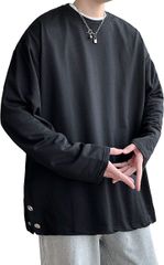 ロングtシャツ メンズ 無地 長袖tシャツ カジュアル シンプル トップス オシャレ( #33：ブラック,  2XL)