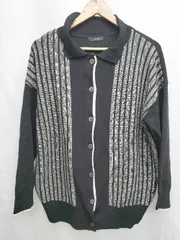 ◇ ⊇ JEANASIS ジーナシス 総柄 長袖 ニット カーディガン サイズF ブラック ホワイト レディース P  【1408200037694】