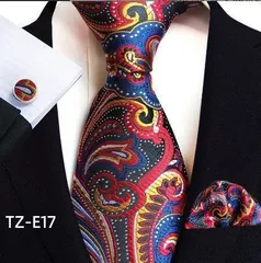 ネクタイ　ポケットチーフ チーフ　カフスボタン カフス　３点セット　ペイズリー柄　結婚式　発表会　七五三祝い　パーティー イベント 卒業式 入学式 入社式　成人式　ブラック色　レッド色　ブルー色　ゴールド色　シルバー色