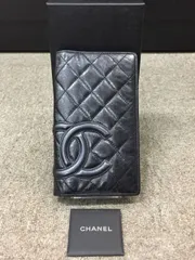 美品！格安！シャネル カンボンライン コットンクラブ マトラッセ ココマーク シワ加工 レザー 二つ折り長財布 A34712